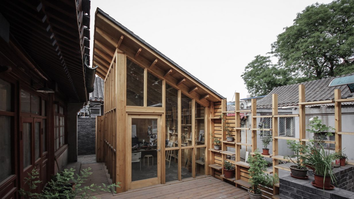 Zai’s Hutong Filter features a pixelated shingle wall overlooking a traditional courtyard